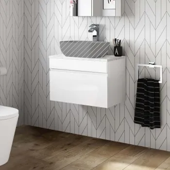 Trent Gloss White Wall Hung Drawer with Marble Top 600mm - Excludes Counter Top Basin