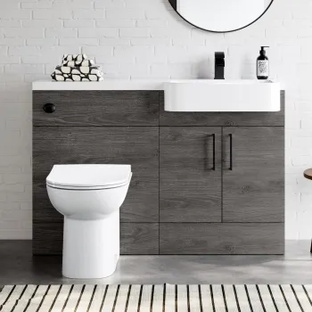 Harper Charcoal Elm Combination Vanity Basin and Aruba Toilet 1200mm - Black Accents - Right Handed