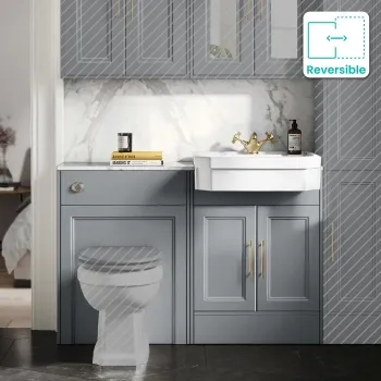 Monaco Dove Grey Combination Vanity Traditional Basin with Marble Top 1200mm (Excludes Pan & Cistern) - Brass Knurled Handles