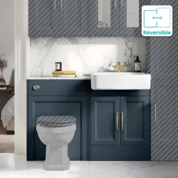 Monaco Inky Blue Combination Vanity Basin with Marble Top 1200mm (Excludes Pan & Cistern) - Brass Knurled Handles