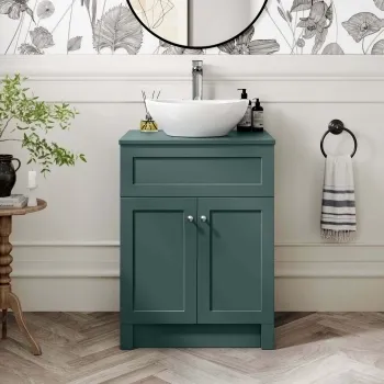 Milos Mystic Green Vanity with Oval Basin 600mm - Brushed Handles