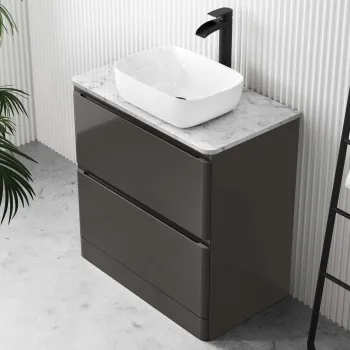 Corsica Tungsten Grey Vanity Drawer with Marble Top & Curved Counter Top Basin 800mm