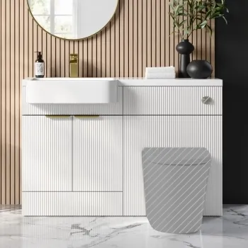 Sicily Fluted Coastal White Basin Vanity and Back To Wall Toilet Unit 1200mm (Excludes Toilet) - Brushed Brass Accents - Left Handed