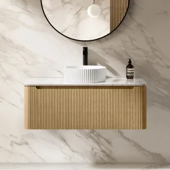 Sorrento Fluted Country Oak Wall Hung Drawer Vanity with Marble Top & Nevis Basin 1000mm