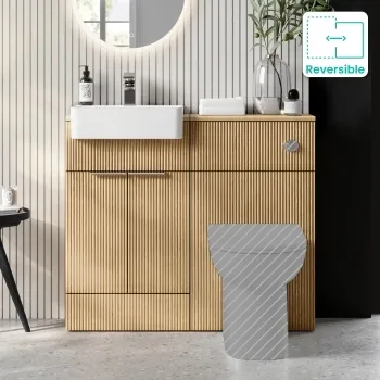 Sicily Fluted Country Oak Vanity and Back To Wall Toilet Unit 1000mm (Excludes Toilet) - Chrome Handles