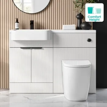 Sicily Fluted Coastal White Combination Vanity Basin and Utah Comfort Height Toilet 1200mm - Black Accents - Left Handed