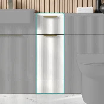 Sicily Fluted Coastal White Side Cabinet Unit 300mm - Brushed Brass Accents