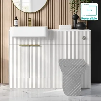 Sicily Fluted Coastal White Basin Vanity and Back To Wall Toilet Unit 1200mm (Excludes Toilet) - Brushed Brass Accents