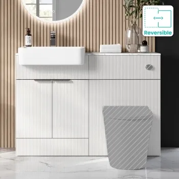 Sicily Fluted Coastal White Basin Vanity with Marble Top & Back To Wall Unit 1200mm (Excludes Toilet) - Chrome Handles