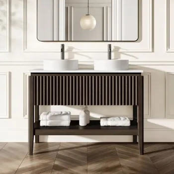 Maru Black Oak Wood Grain Vanity Cabinet 1200mm with Matt White Stone Top - Basin Not Included