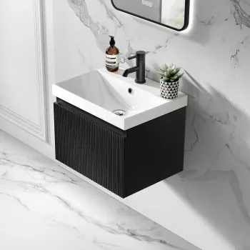 Malta Fluted Matt Black Wall Hung Basin Drawer Vanity 500mm