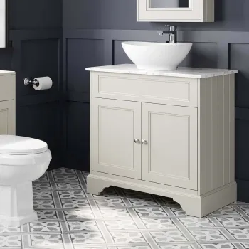 Lucia Chalk White Vanity with Marble Top & Oval Counter Top Basin 840mm