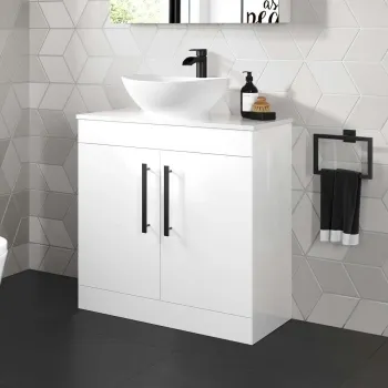 Avon Gloss White Vanity with Oval Counter Top Basin 800mm - Black Accents