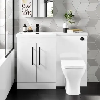 Avon Gloss White Combination Vanity Basin and Atlanta Toilet 1100mm - Black Accents - Left Handed