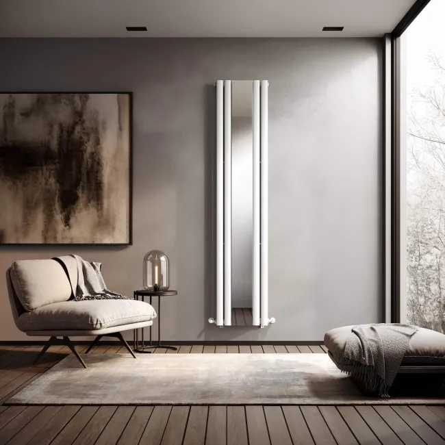Marseille White Double Vertical Mirror Radiator 1800x380mm