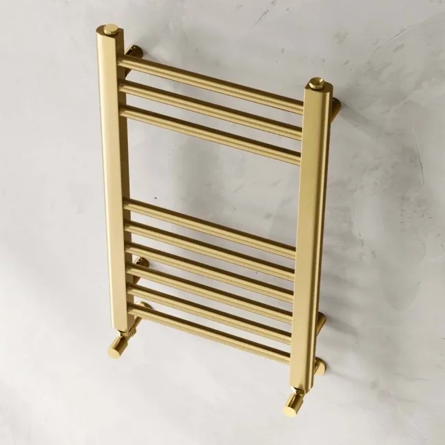 Barcelona Brushed Brass Straight Heated Towel Rail 650x400mm