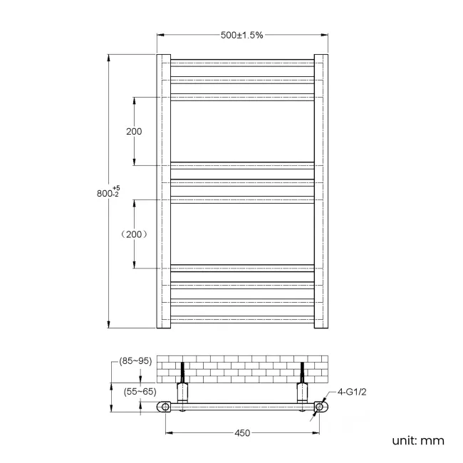 Barcelona Inky Blue Straight Heated Towel Rail 800x500mm
