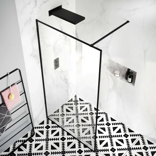 Munich Matt Black Framed Easy Clean 8mm Wet Room Shower Glass Panel 1200mm