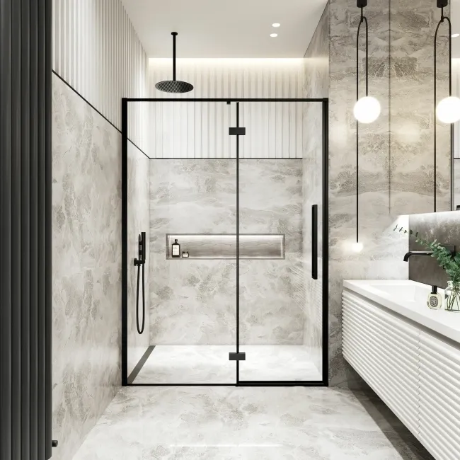 Helsinki Matt Black Premium Easy Clean 8mm Hinged Shower Door 1400mm