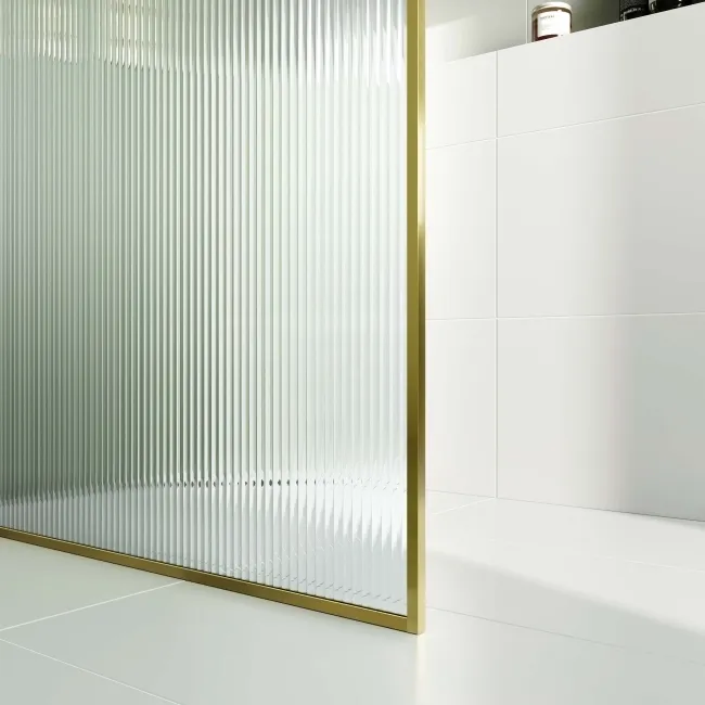 Munich Fluted Effect Brushed Brass Easy Clean 8mm Wet Room Shower Glass Panel 1100mm