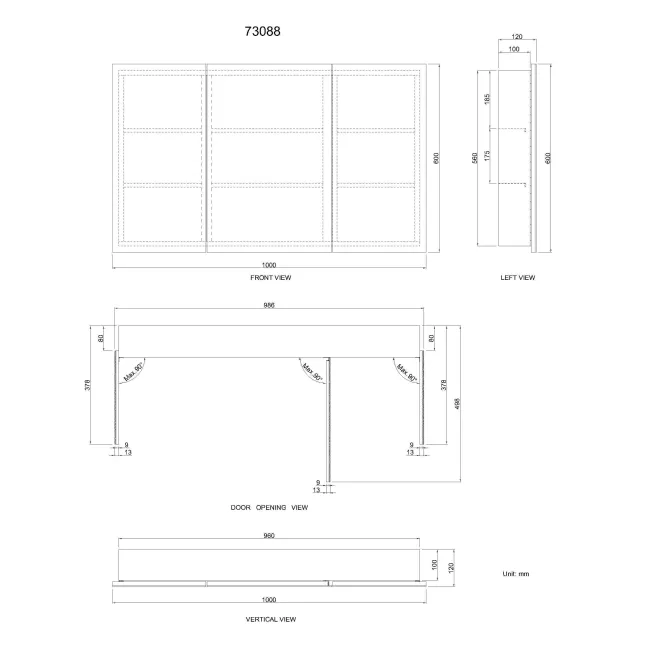 Elena Stainless Steel Mirror Cabinet 600x1000mm