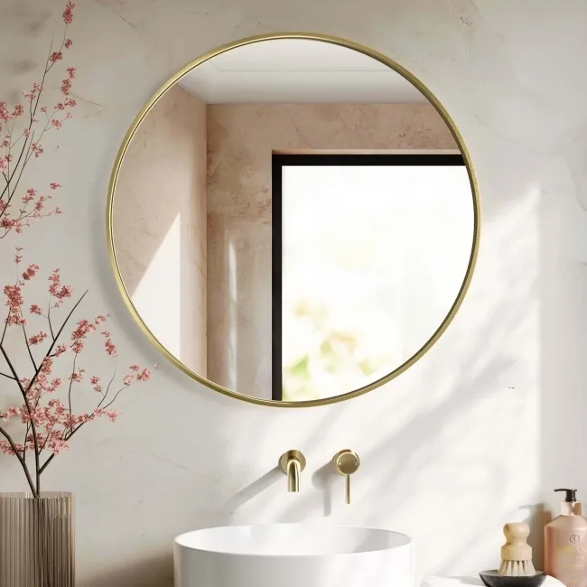 Essence Brushed Brass Round Bathroom Mirror 800mm