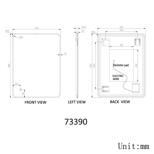Mila Black Framed Backlit llluminated LED Mirror 800x600mm