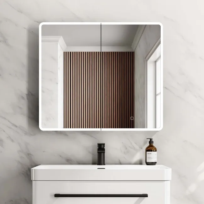 Aurora Matt Black Illuminated LED Mirror Cabinet 700x800mm