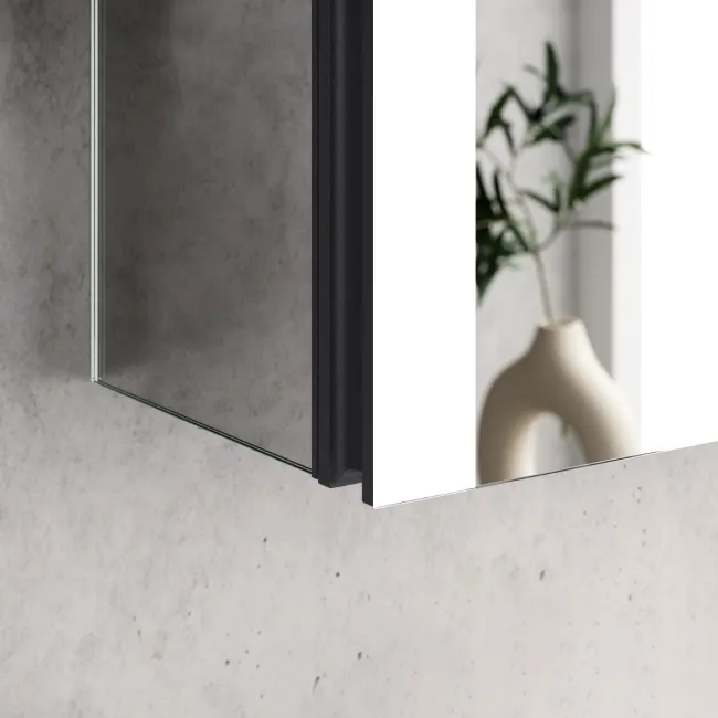 Selma Matt Black Illuminated LED Recessed Mirror Cabinet 600x450mm