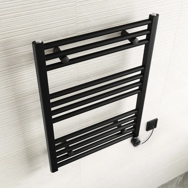 Naples Electric Premium Matt Black Straight Heated Towel Rail 800x600mm