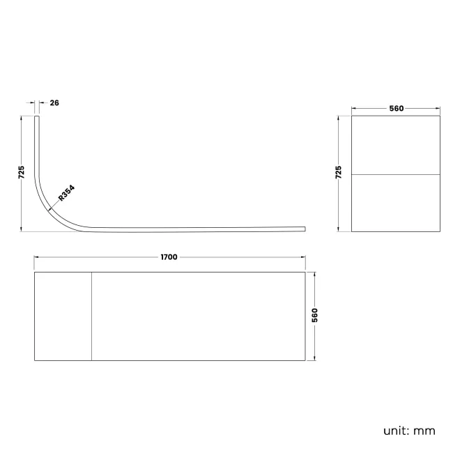 Oakham 1700 Space Saving Bath - Right Handed