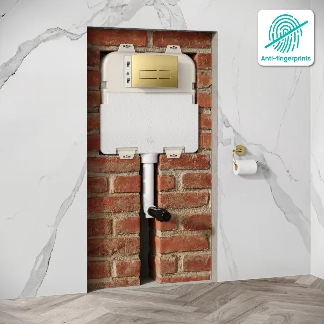 Idaho Pneumatic Concealed Cistern with Brushed Brass Flush Plate - Square Buttons