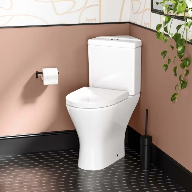 Orlando Rimless Comfort Height Close Coupled Corner Toilet With Soft Close Seat