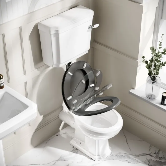 Hudson Traditional Low-Level Toilet With Graphite Grey Seat & Pedestal Basin - Double Tap Hole