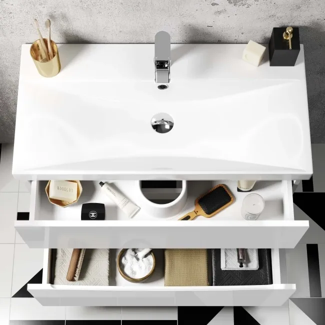 Austin Gloss White Wall Hung Basin Drawer Vanity 800mm