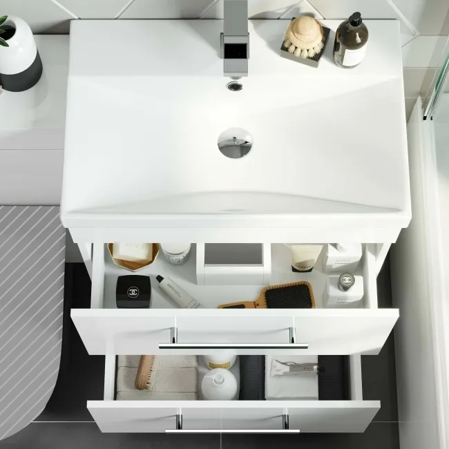 Avon Gloss White Basin Drawer Vanity and Back To Wall Toilet Unit 1100mm - Excludes Toilet