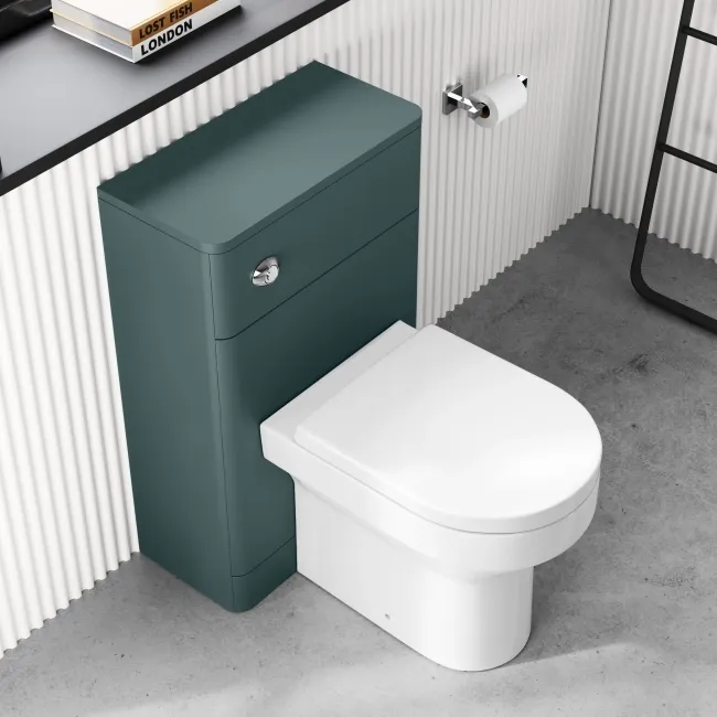 Corsica Curved Midnight Green Slimline Back To Wall Unit and Denver Toilet
