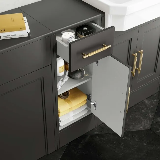 Monaco Graphite Grey Traditional Basin Vanity and Back To Wall Unit 1500mm (Excludes Pan & Cistern) - Brass Knurled Handles