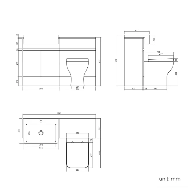 Foster Tungsten Grey Combination Vanity Basin and Houston Toilet 1200mm