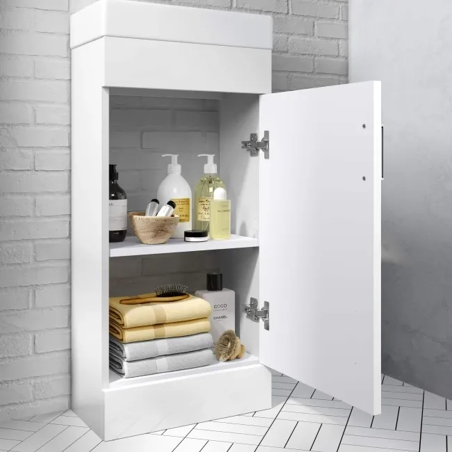 Quartz Gloss White Cloakroom Floor Standing Basin Vanity 400mm
