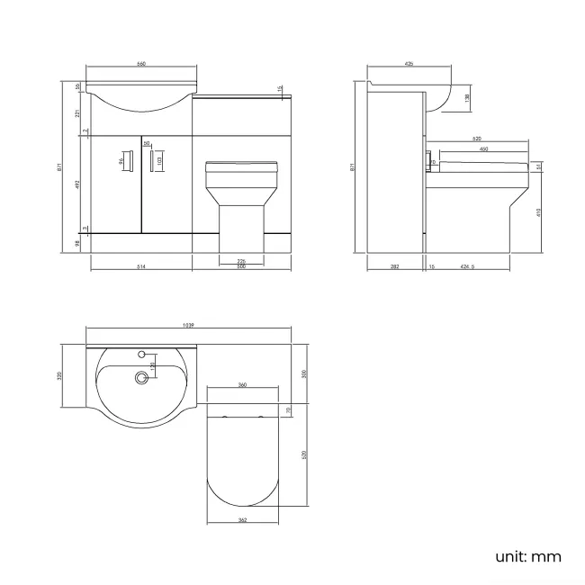 Quartz Gloss White Combination Vanity Basin and Denver Toilet 1050mm