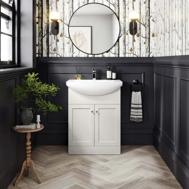 Capri Cotton White Vanity with Semi Recessed Basin 650mm - Brushed Handles