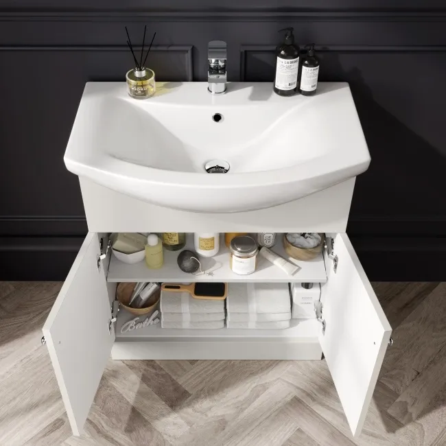 Capri Cotton White Combination Vanity Basin and Houston Toilet 1350mm - Chrome Handles