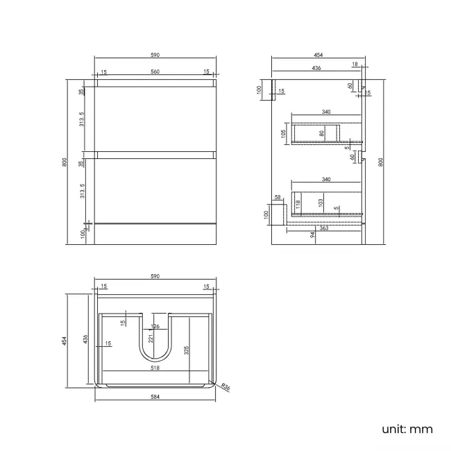 Corsica Tungsten Grey Basin Drawer Vanity 600mm