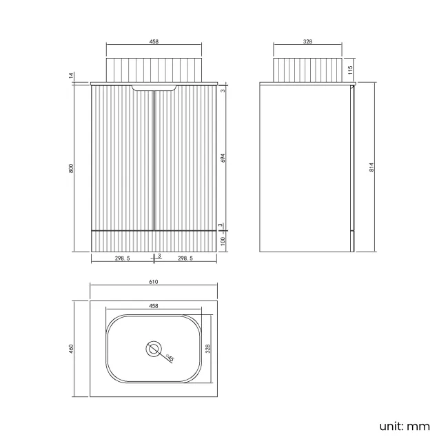 Crete Fluted Apex Oak Vanity with Marble Top & Reno Basin 600mm