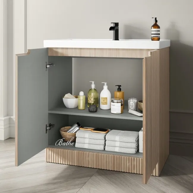 Crete Fluted Apex Oak Basin Vanity 800mm