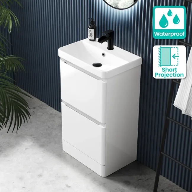 100% Waterproof - Corsica Gloss White PVC Slimline Basin Drawer Vanity 500mm