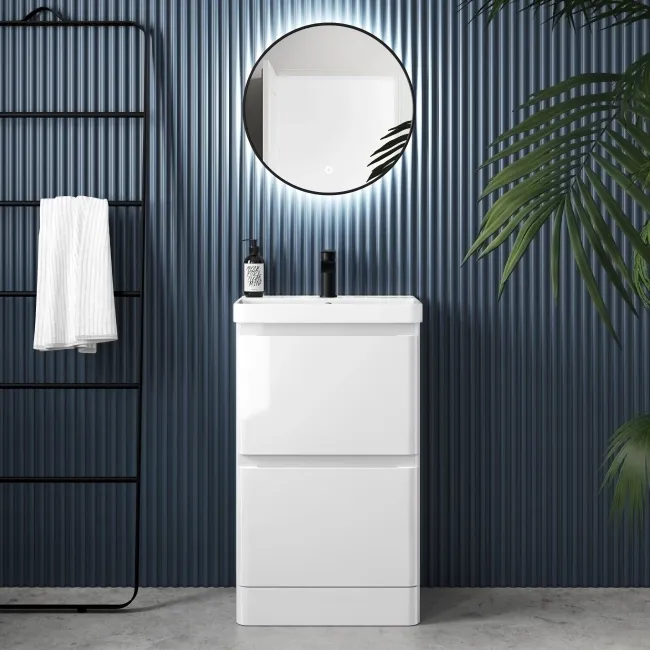 100% Waterproof - Corsica Gloss White PVC Slimline Basin Drawer Vanity 500mm