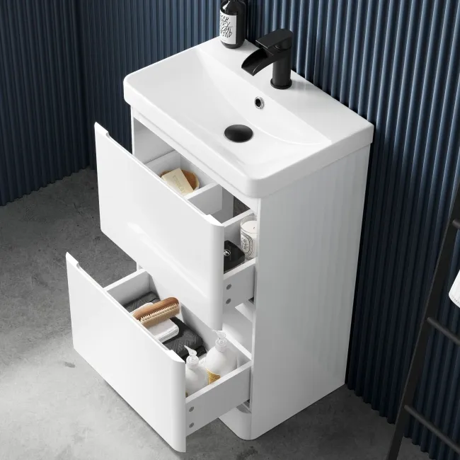 100% Waterproof - Corsica Gloss White PVC Slimline Basin Drawer Vanity 500mm