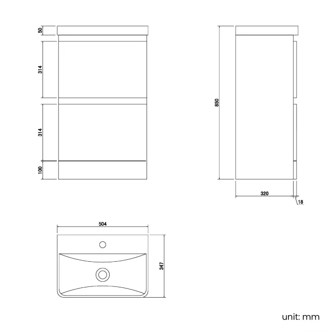 100% Waterproof - Corsica Gloss White PVC Slimline Basin Drawer Vanity 500mm